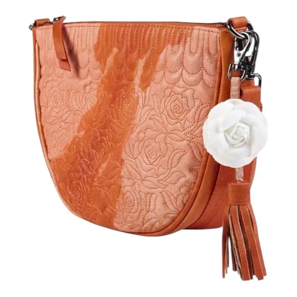 Sharif Legacy Marbleized Quilted Leather Rose Crossbody Color: Tangerine Marble
